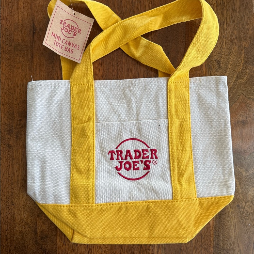 Trader Joe's Yellow and White Canvas Tote Bag